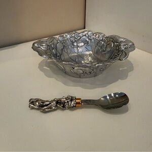 Arthur Court Aluminum Bunny Bowl & Spoon Set Sculptural Baby Gift
